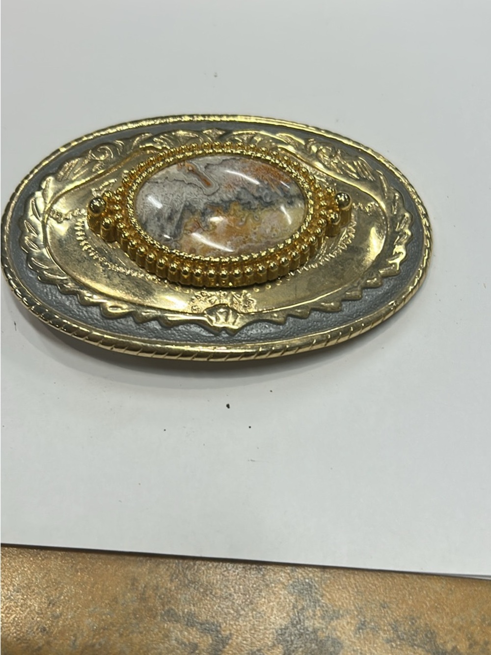 Gold and Silver Decorative Oval Accent with Stone Center belt buckle